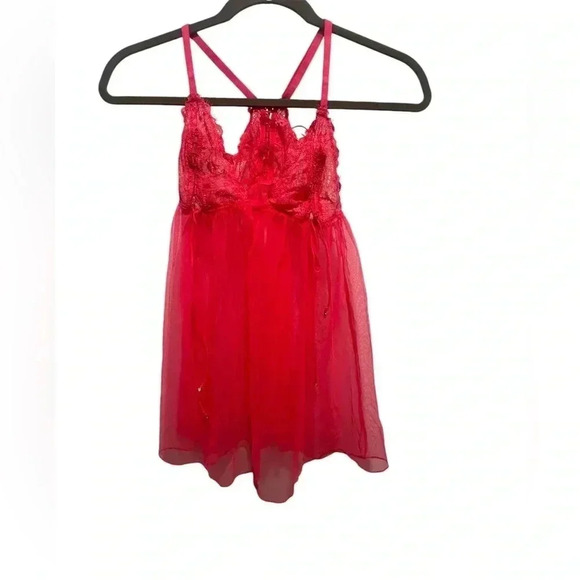 Victoria’s Secret Hot Pink Sheer Mesh Babydoll Nighty Slip Dress Tulle Size M - Picture 1 of 3